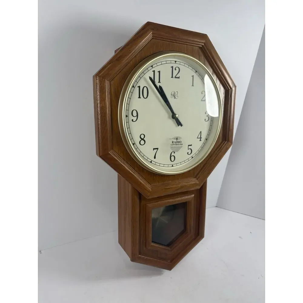 River City Radio Controlled Wall Clock Pendulum Oak Finish Westminster Style